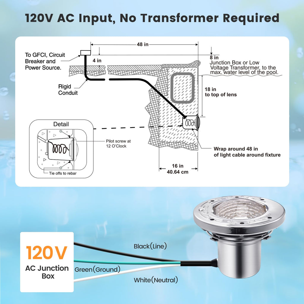 SURAIELEC 6 Inch Small LED Spa Light for Inground Pool, 120V AC 10W Underwater Pool Light, Cool White 6000K, Fits Pentair and Hayward Wet Niches, IP68 Waterproof, 50 FT Cord