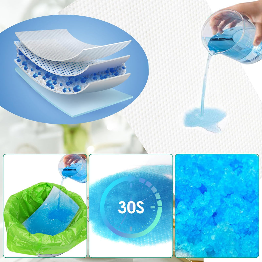 BOOWOO Bedside Commode Liners with Absorbent Pads, Disposable Commode Bags/Pads, Scented Adult Potty Chair Liners, Portable Commode Poop Bag for Commode Chair, Bedpan, Bucket Toilet, 100 Bags+100 Pads