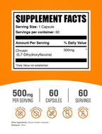 BulkSupplements.com Chrysin Capsules - 5,7-Dihydroxyflavone, Chrysin Supplement - Gluten Free, 1 Capsule per Serving (500mg), 60 Capsules (Pack of 1)