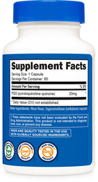Nutricost PQQ (Pyrroloquinoline Quinone) 20mg, 60 Capsules - Vegetarian Capsules, Non-GMO, Gluten Free