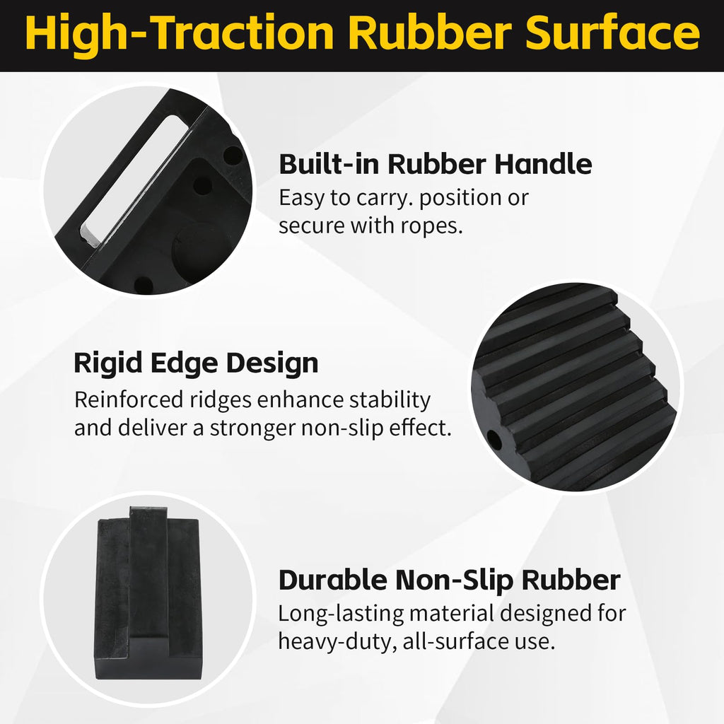 MaxxHaul Solid Rubber Wheel Chock 2-Pack | 8" x 4" x 6" Heavy-Duty Tire Stop | Non-Slip Traction Pads | Built-in Handle | All-Weather Vehicle Safety Block | Black | (70472)