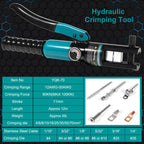 Brileine 10 Tons Hydraulic Crimping Tool & Cable Cutter with 9 Dies, Hydraulic Crimper for 1/16" 1/8" 3/16" Stainless Steel Cable Railing Hardware Kit, Wire Rope Swaging Tool
