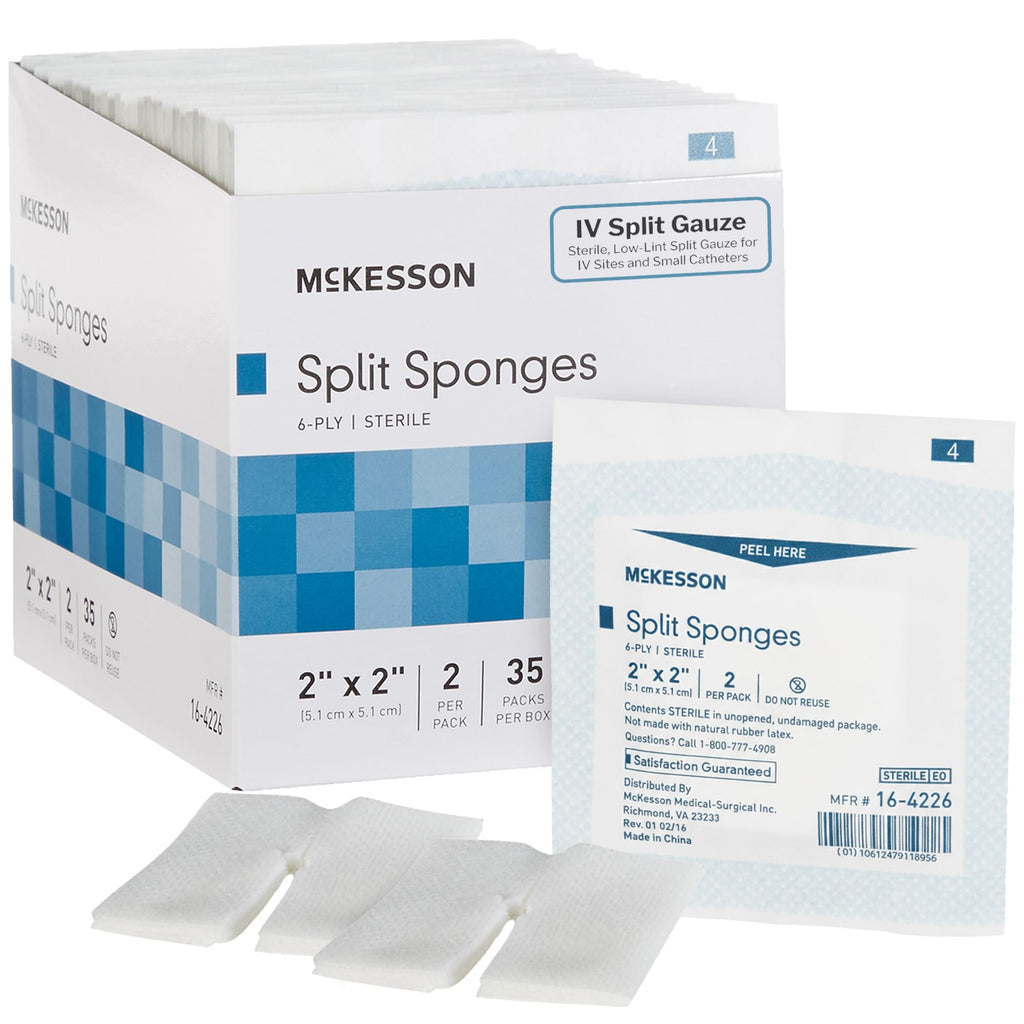 McKesson Split Sponges, Sterile, 6-Ply, 2 x 2 in, 70 ct