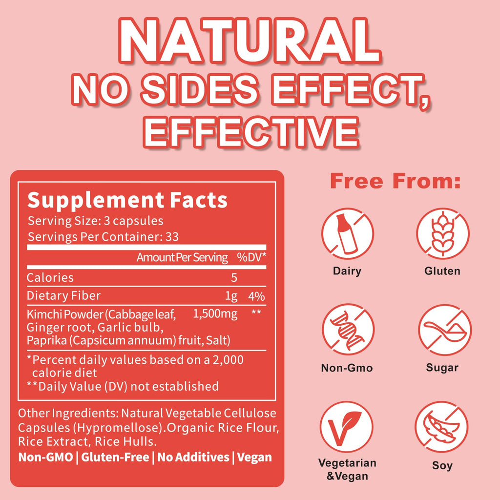 Jkrova Kimchi Capsules, Kimchi Supplement, Probiotics & Enzymes Supports Gut & Digestive Health, Taste Well, One Fermented Superfood for Antioxidant Support, 90 Vegan Capsules, Pills