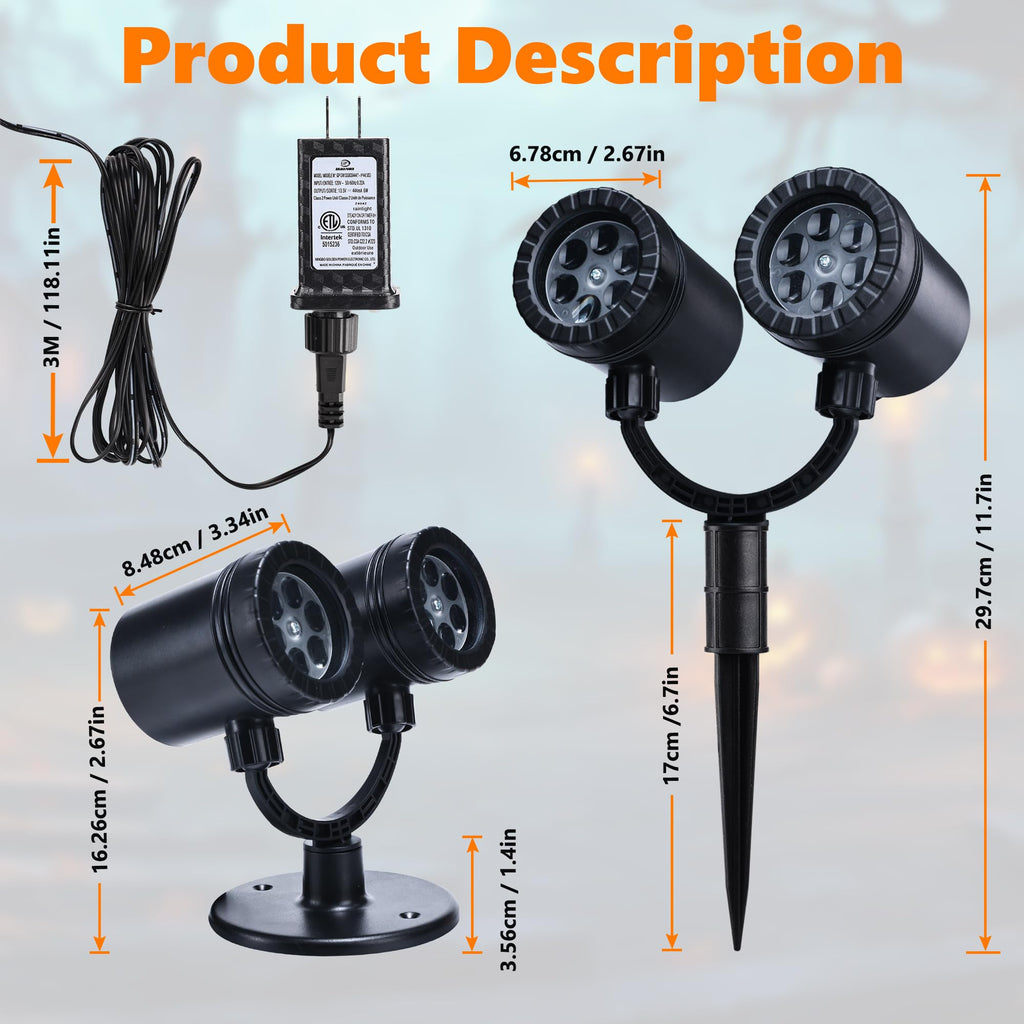 Toodour Halloween Projector Lights Outdoor, Double Head Dynamic Halloween Lights Projector with Timer, Waterproof Ghost Skeleton Devil Pumpkin Light for Home Window Wall Decor