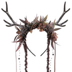 MOSTORY Dark Flower Deer Antlers Headband, Gothic Floral Reindeer Headpiece