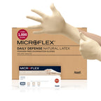 Ansell Microflex 10-754 Daily Defense Disposable Latex Gloves for Cleaning, Food Prep, First Aid - Large, Natural (Case of 1000)