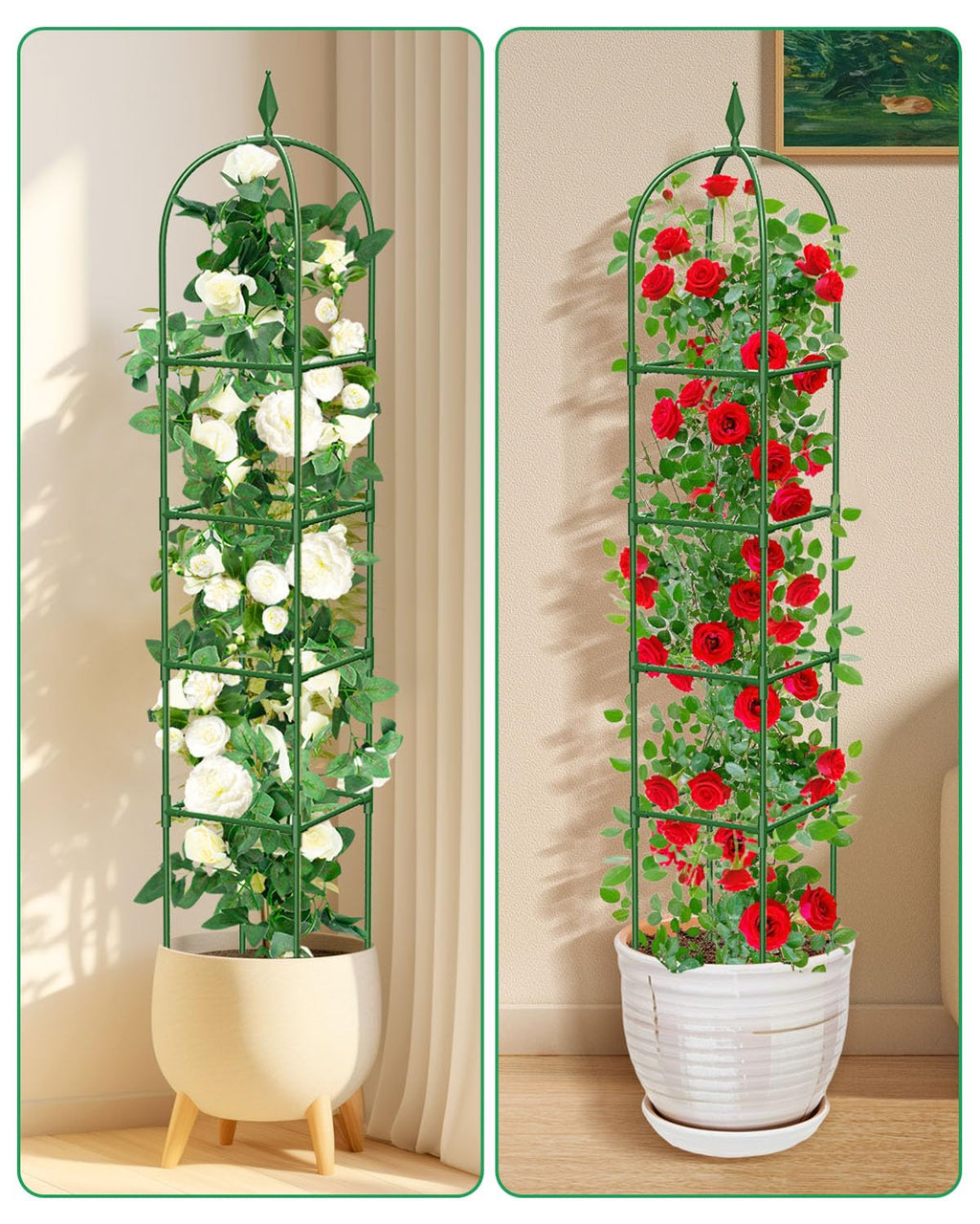 MYMULIKE 2 Pack Garden Obelisk Trellis for Climbing Plants Outdoor & Indoor - 6Ft Rustproof Garden Trellis Plant Support Cage for Vines, Flowers, Vegetables, Roses | Heavy-Duty, Adjustable