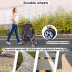 4 Wheel Pet Stroller Cat Dog Cage Stroller Travel Folding Carrier with Cup Holder and Removable Lining for Small and Medium Dogs, Cats (Black)