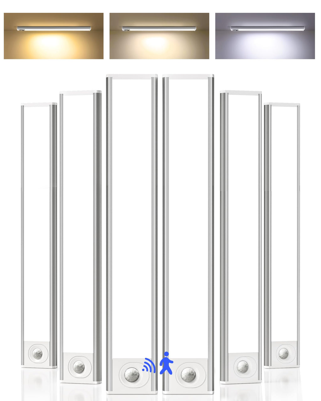 AMETHEUS 6-Pack Under Cabinet Lighting Wireless, LED Motion Sensor Light Indoor, Rechargeable Closet Lights Battery Operated, Dimmable & 3 Color Temps, Under Counter Lights for Kitchen, Stairs(14inch)