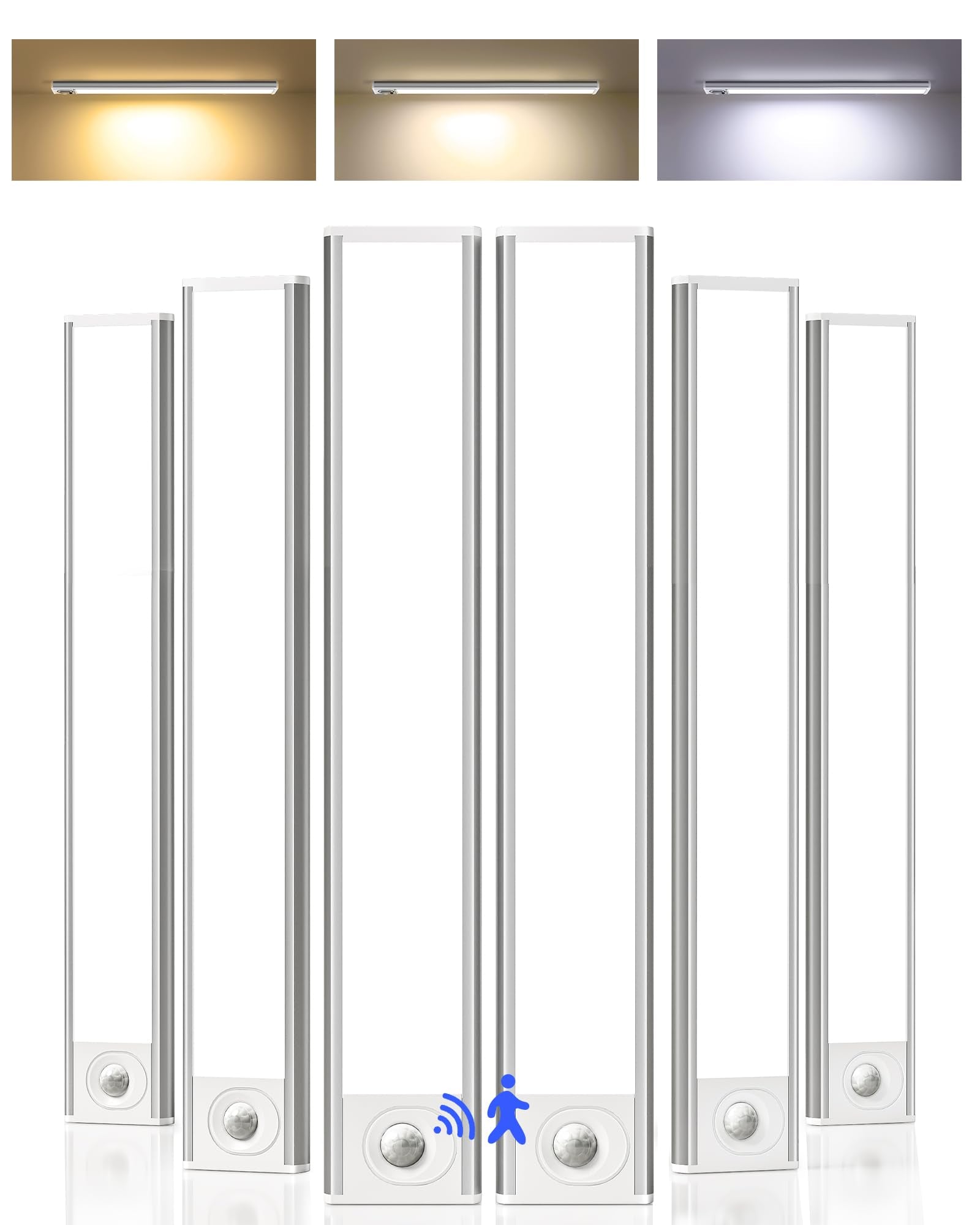 AMETHEUS 6-Pack Under Cabinet Lighting Wireless, LED Motion Sensor Light Indoor, Rechargeable Closet Lights Battery Operated, Dimmable & 3 Color Temps, Under Counter Lights for Kitchen, Stairs(14inch)