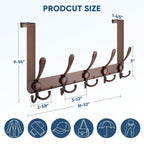 TICONN Over The Door Hooks, 5 Heavy Duty Tri Coat Rack All Metal Coat Hanger for Bathroom Bedroom Dorm (Antique Bronze, 2PK, Fit 1-3/8" Doors)