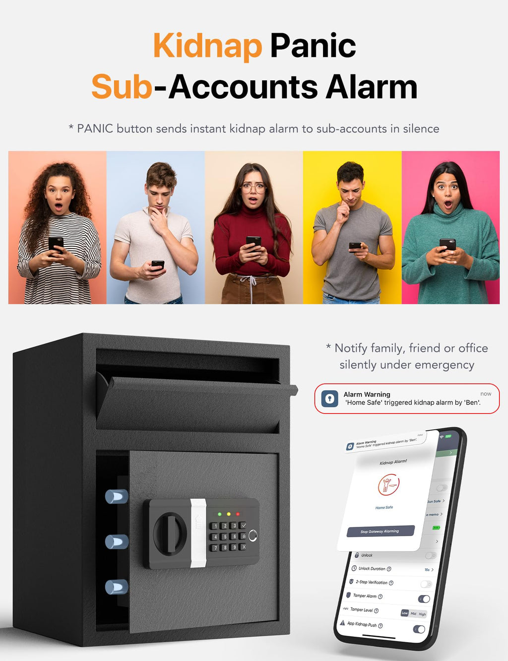 FORFEND Smart Home Safes | WiFi Safe Box App Unlock/Alarm | Voice Command, Kidnap SOS Alarm, Tamper Detect, Frozen Mode| Money Security Lockbox History Track | Caja Fuerte Anti-Pry Remote Live Monitor