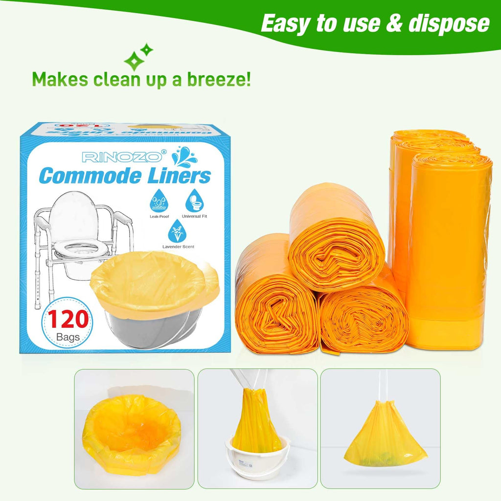 Commode Liners for Bedside Portable Toilet Chair Bucket 120 Count Lavender Scented Disposable Waste Bags for Adults Universal Fit