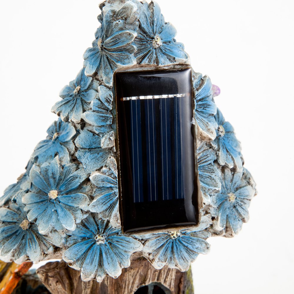 Bits and Pieces - Solar Butterfly and Blue Daisies Fairy House - Unique Lawn and Garden Décor