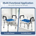 Upgrade Shower Chair for Elderly and Disabled: Non-Slip Silicon Pad Bariatric Shower Seat with Arms & Back, Height Adjust & Reinforced Crossbars, 500lbs Heavy Duty Shower Chair for Inside Shower