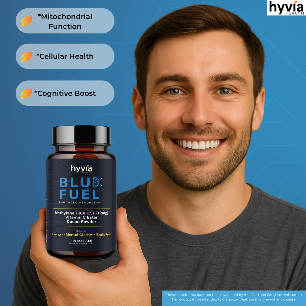Methylene Blue Capsules - USP Pharmaceutical Grade Supplement For Humans - 120ct w/ Added Vitamin C For Enhanced Absorption - Helps Support Cognitive Energy, Brain Fog, & Mental Clarity | Made In USA