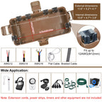 [2 Pack] Outdoor Electrical Box Waterproof, OUTDSPLY Medium Outdoor Electrical Box (11.6x5.2x4.1 inch) w/ 6 Cable Entry, Weatherproof Connection Box for Power Strip, Plug, Timer, Holiday Lights, Brown