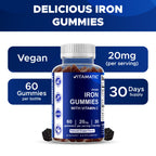 Vitamatic Iron Gummies Supplement for Women & Men - 20mg Serving - 60 Vegan Gummies - Great Tasting Iron Gummy Vitamins with Vitamin C (60 Count (Pack of 2))
