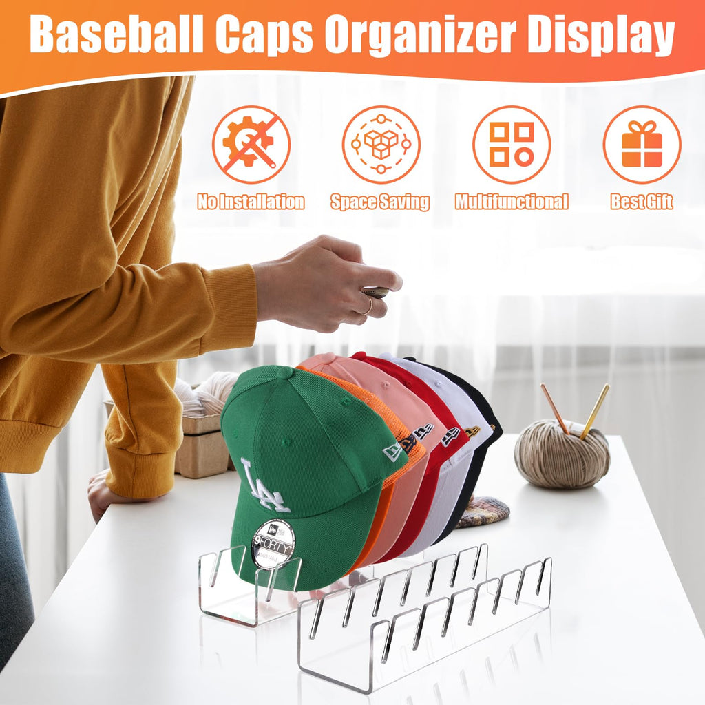 Hat Organizer for Baseball Caps Hat Rack Acrylic Hat Stand 2Pack No Install
