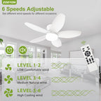 ZOEYON Small Ceiling Fan with Light - 35 Inch Flush Mount Ceiling Fan with Lights and Remote, Low Profile Ceiling Fans with 5 Reversible Blades, 6 Wind Speeds, White Ceiling Fans for Bedroom