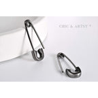 CHIC & ARTSY Black Paperclip Earrings 925 Sterling Silver Black Safety Pin Punk Stud Earrings for Women