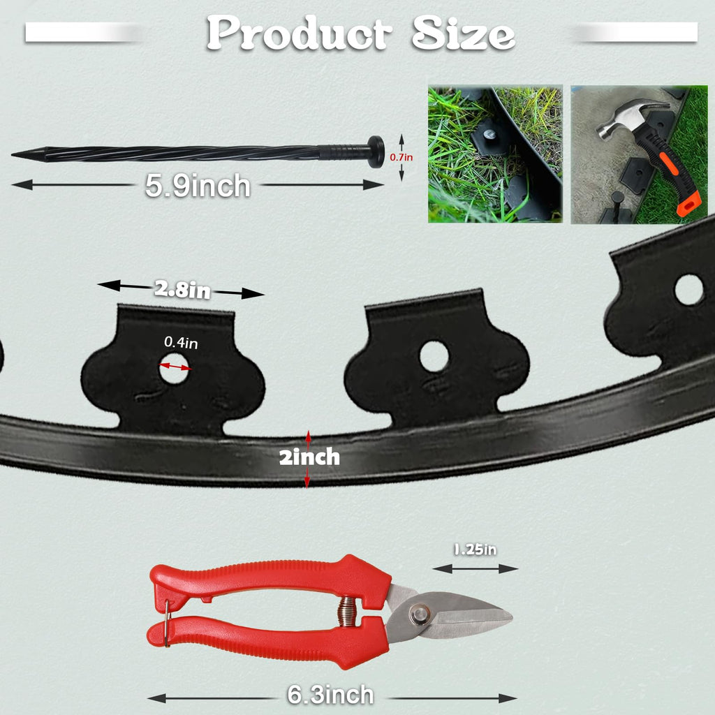 40 ft Fence Edging for Landscaping Include Garden Pruning Scissors,40 Spikes,40 ft Lawn Edging Edging for Landscaping Edging and Garden Edging and Garden Border(Black-40ft)