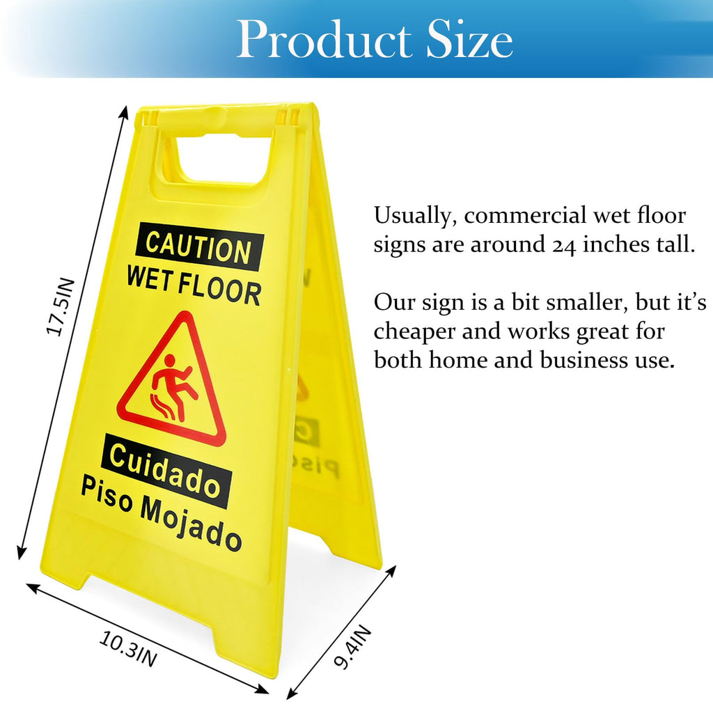 4-Pack Caution Wet Floor Sign, 17.5" Height, Bright Yellow, Double-Sided A-Shaped Frame Design, Foldable Compliant Safety Signs for public places such as restaurants, bathrooms, and offices