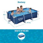 Bestway Steel Pro 8.5 Feet x 67 Inch x 24 Inch Rectangular Steel Frame Above Ground Outdoor Backyard Swimming Pool, Blue (Pool Only)