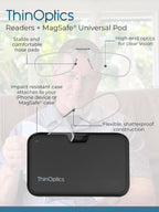 ThinOptics Readers with Magsafe Compatible Case - Armless On-Nose Reading Glasses - Slim Case Attaches to Phone - Clear 1.5x