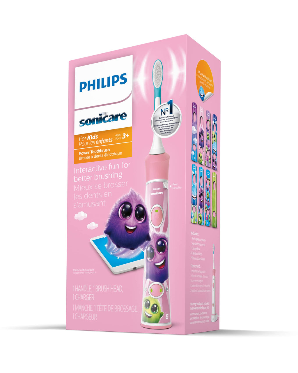 Philips Sonicare for Kids 3+ Bluetooth Connected Rechargeable Electric Power Toothbrush, Interactive for Better Brushing, Pink, HX6351/41