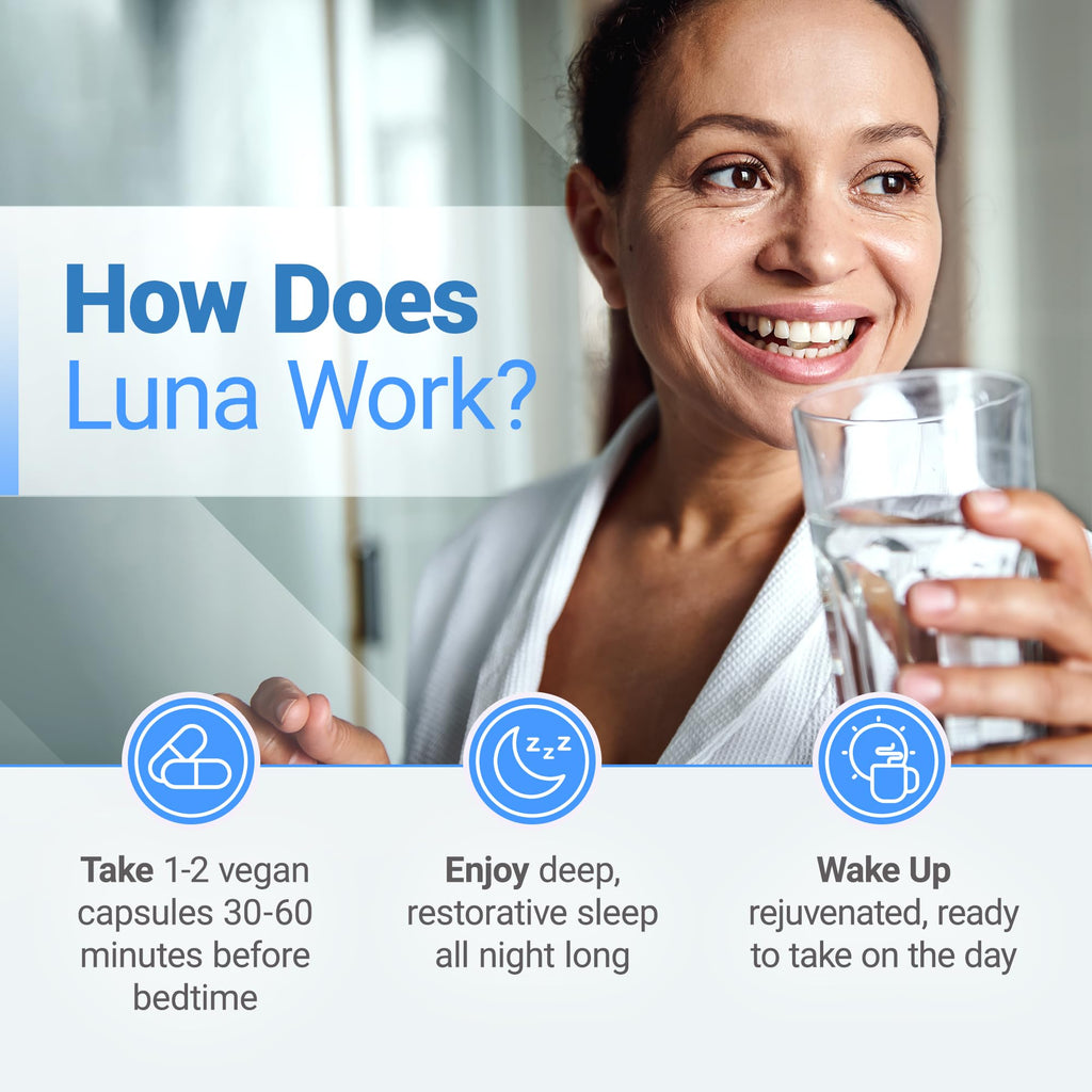Nested Naturals Luna Melatonin-Free - Non-Habit Forming Herbal Sleep Supplement - Adult Bedtime Support, Help Sleeping w/Chamomile, Valerian, L-Theanine - 120 Vegan Capsules
