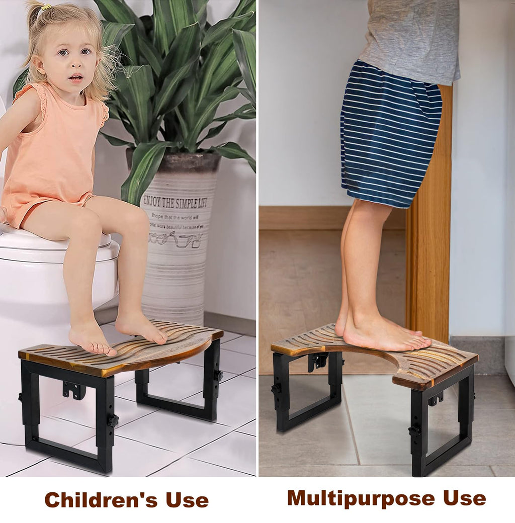 Toilet Stool Foldable,7,8,9 in Adjustable Height,Acacia Wood Poop Stool for Potty Training,Squat Potty for Adults,Squatting Position Helps Improves Bowel Health&Relieves Constipation (Patent Pending)