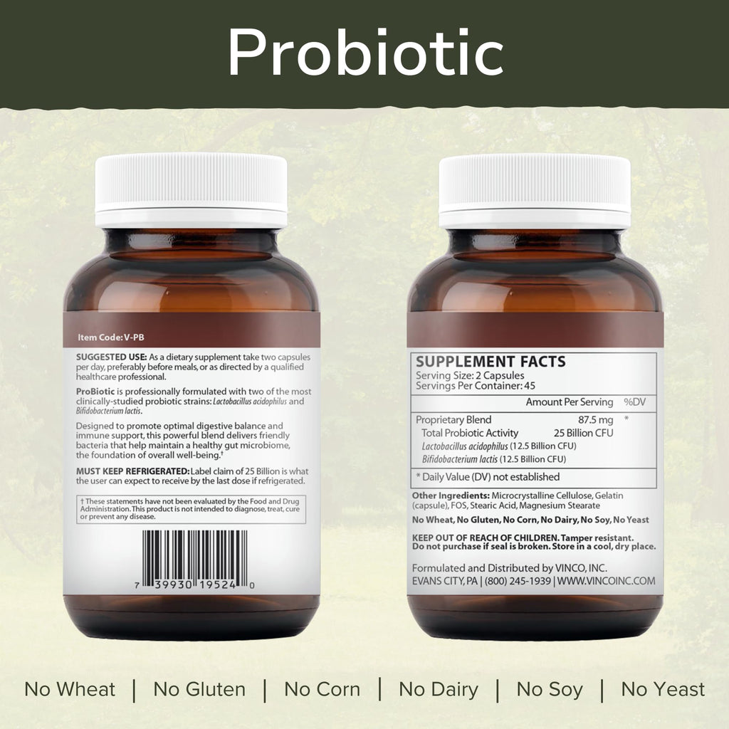 Vinco Inc - ProBiotic Daily Supplement | (90 Capsules) | Prebiotic Fiber for Balanced Digestion | Supports Digestive Balance, Immune Health & Gut Flora | Gluten Free