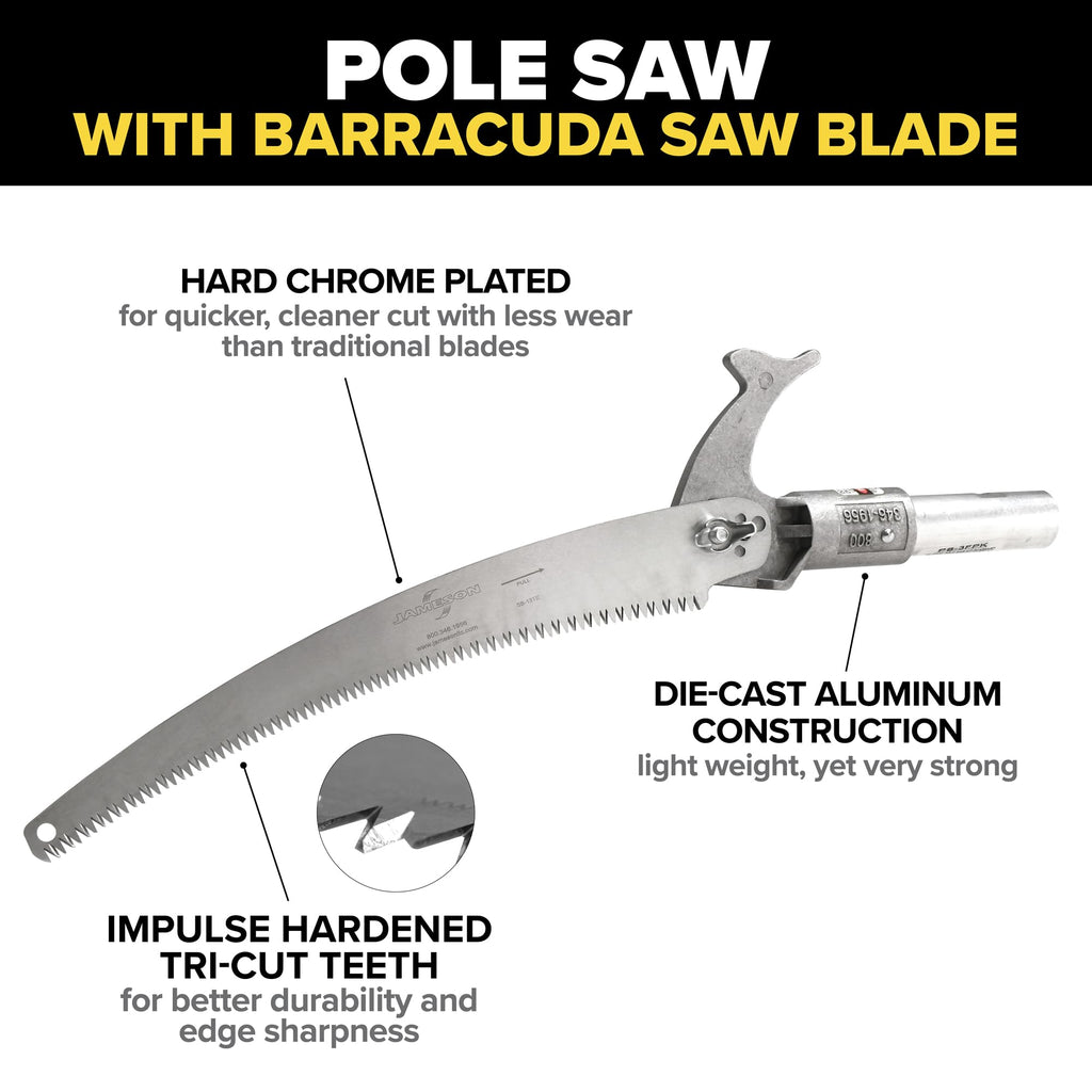 Jameson PS-3FPS1 Tri-Cut Pole Saw Head Kit, 13-Inch Barracuda Blade, Converts Extension Poles for Precise Tree Trimming and Pruning
