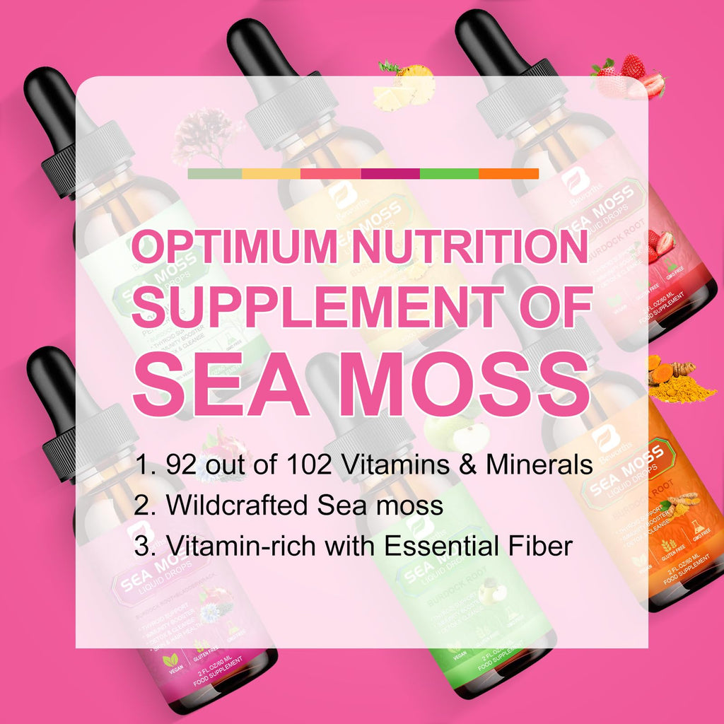 B BEWORTHS Sea Moss Liquid Drops - Black Seed Oil & Irish Sea Moss Gel with Burdock Root Bladderwrack, Elderberry, Spirulina, Seamoss Supplement for Energy Booster, Digestive Health - 4 Fl Oz, Vegan
