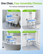 Ergonomic H-Shaped Shower Chair for Elderly and Disabled with Padded Back & Arms,500 lbs Heavy Duty Adjustable Shower Stool Seat for Easy Cleaning, Anti-Slip Bath Chairs for Bathtub