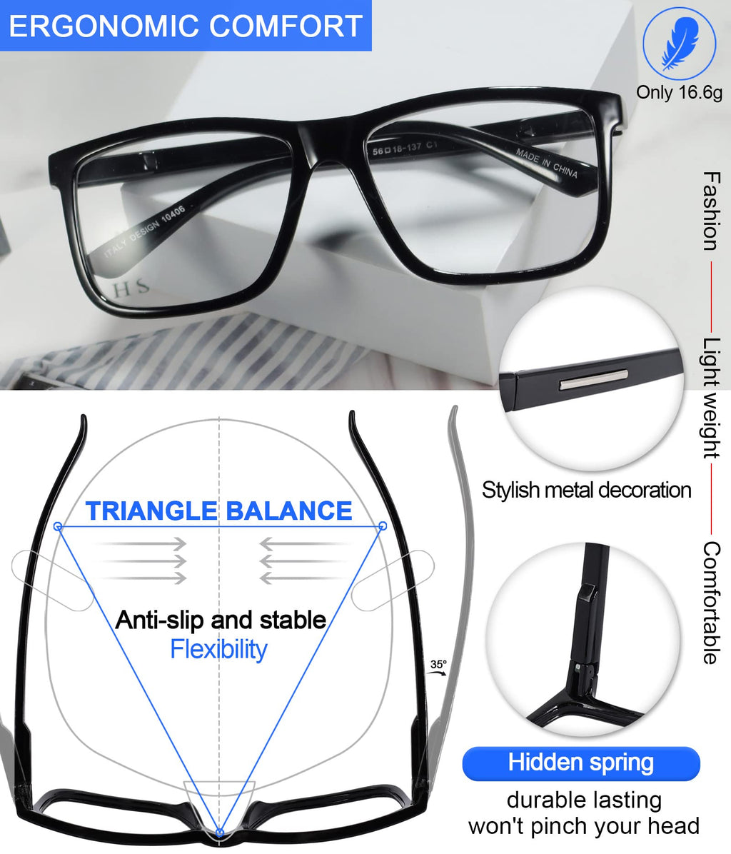 MARE AZZURO Oversized Square Reading Glasses +1.0 Men Large Readers Big Face 1.0 1.25 1.5 1.75 2.0 2.25 2.5 2.75 3.0 3.5 4.0 5.0 6.0 (Black, 1.00)