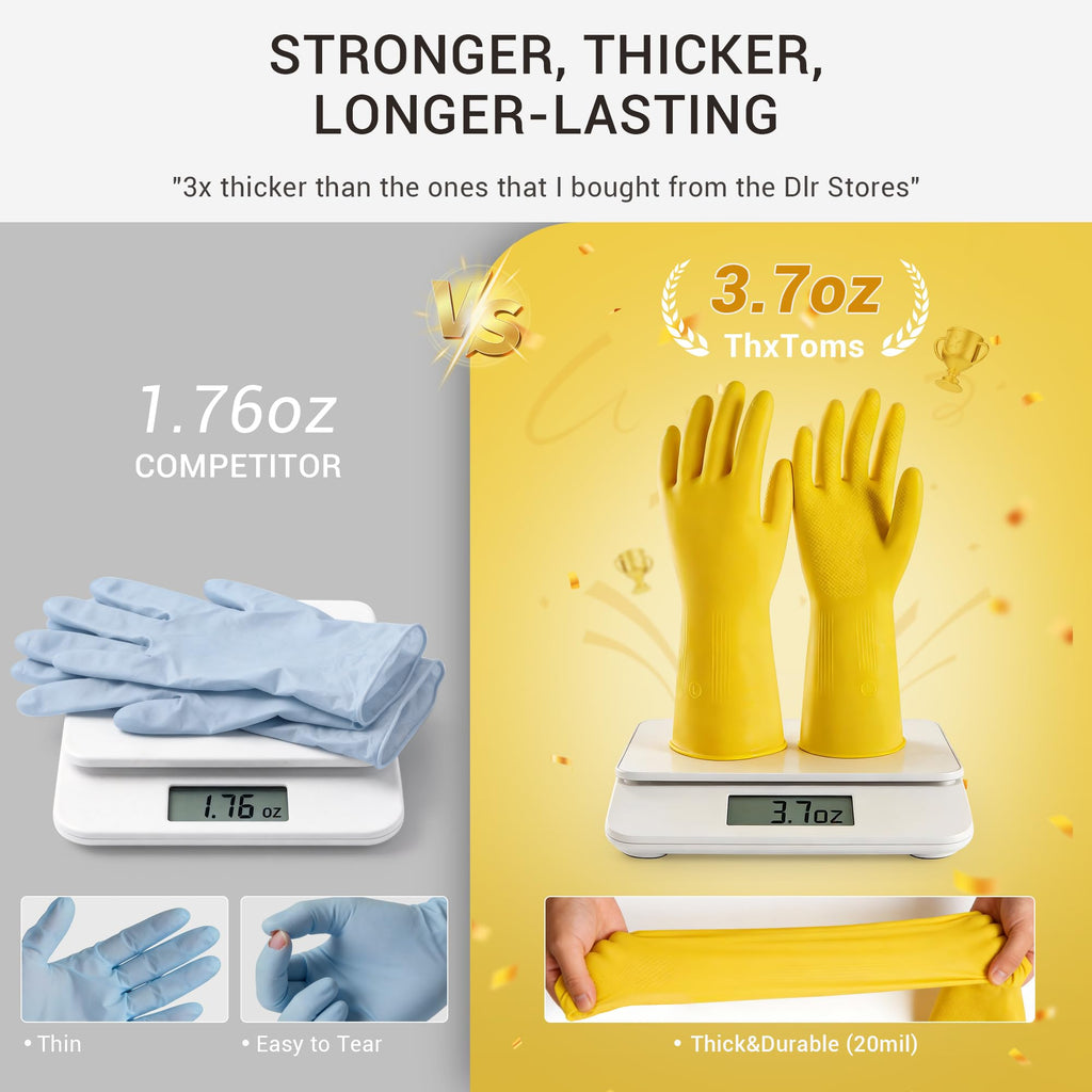 MNOPQ 6 Pairs Rubber Cleaning Gloves,Reusable Dishwashing Gloves,Household Dish Gloves for Washing,Cleaning,Kitchen,Painting, Gardening, Pet Care,Extra Thickness,Non-Slip,13", 20 Mil, Heavy Duty,L