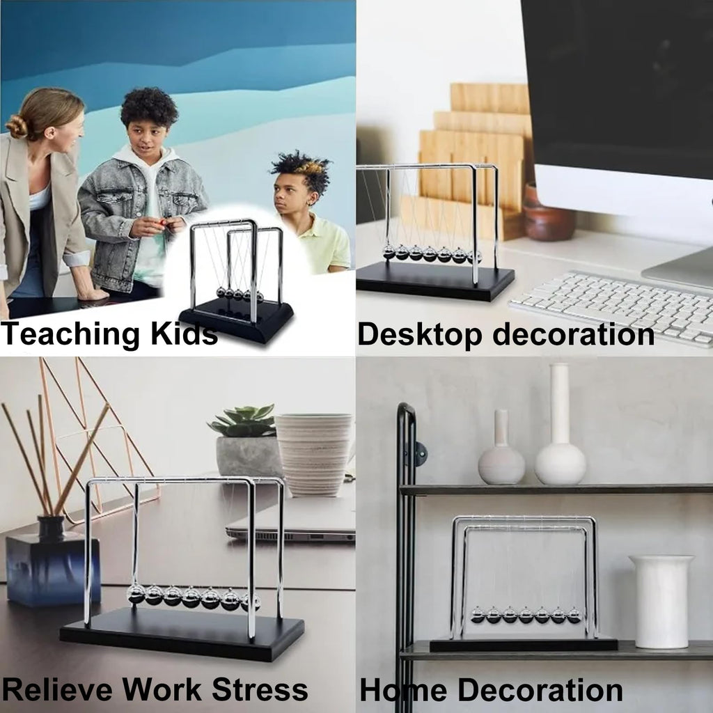 Newtons Cradle Balance Balls,Pendulum Balls with Black Base,Newtons Cradle Pendulum,Desk Decor for Men,Physics Toys,Metal Creative Ornament Crafts,Mind Bending Desk Sculpture - Black
