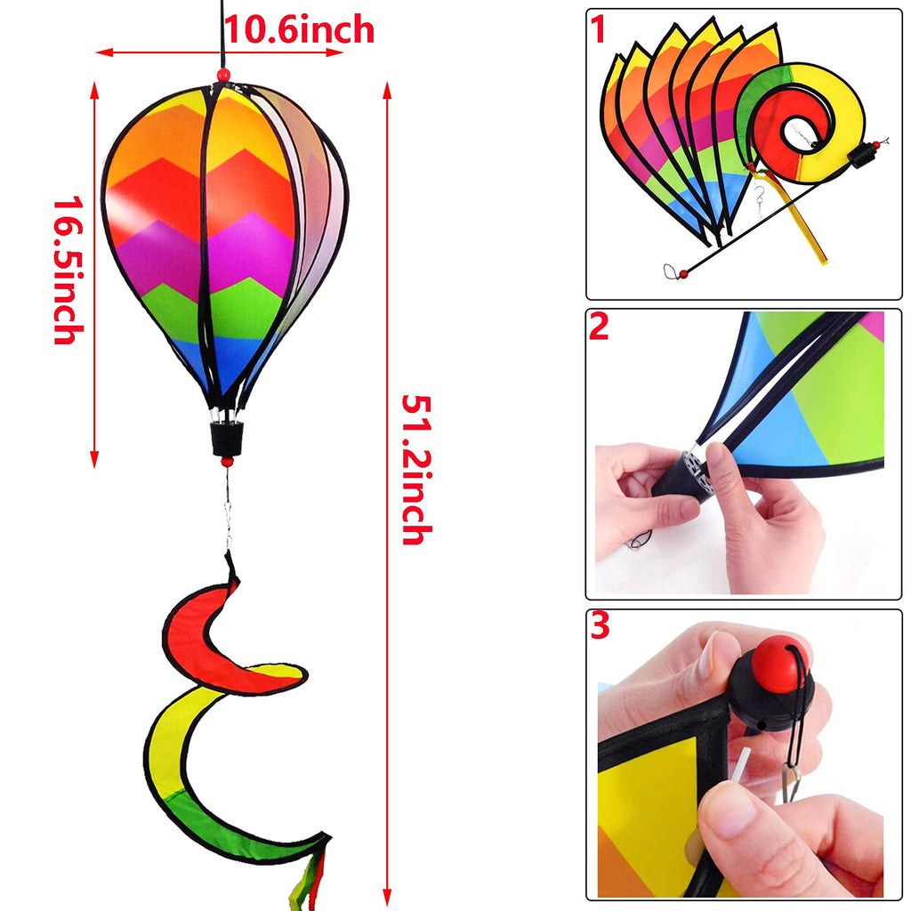 timecity 3pcs Hot Air Balloon Wind Spinner Rainbow Garden Pinwheels Whirligigs Wind Spinner Windmill Striped Rainbow Windsock Rotating Sequins Windmill Wind Twister Hanging Decor