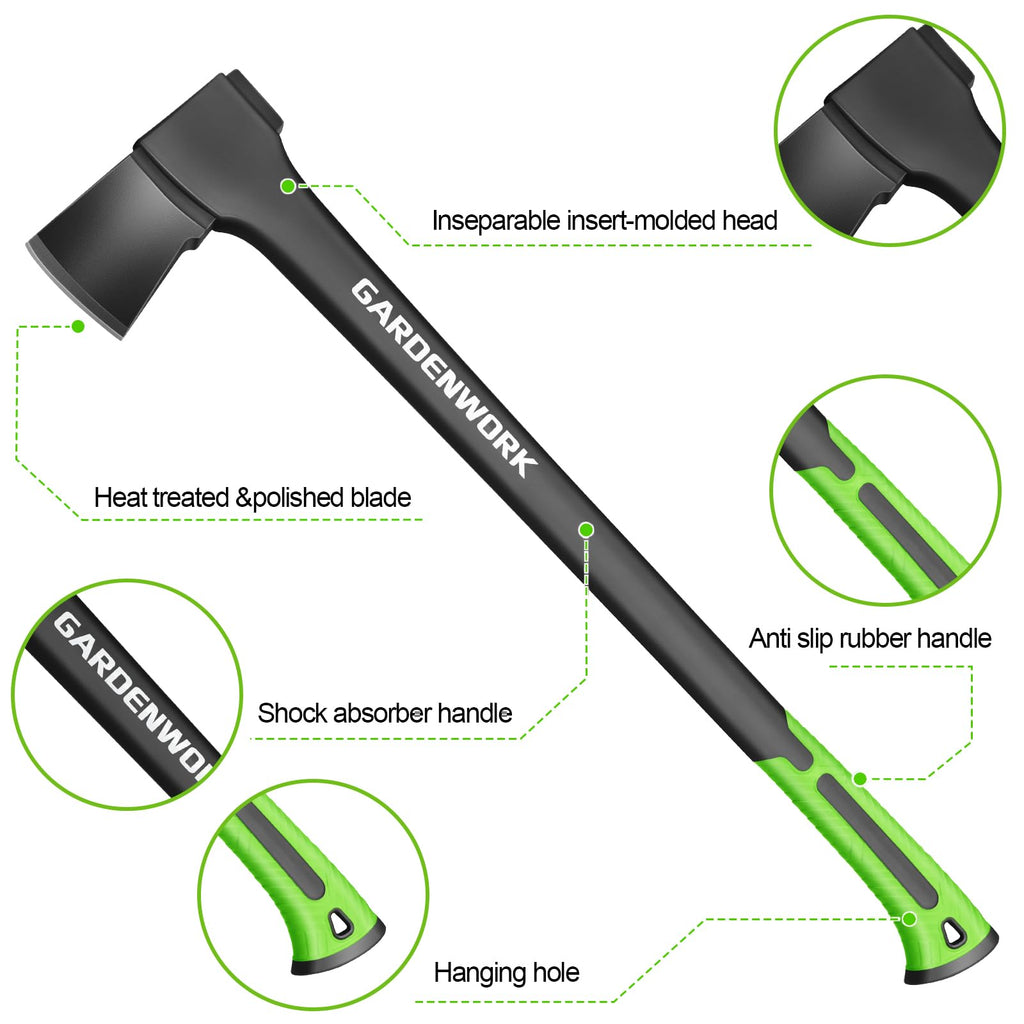 GARDENWORK Wood Splitting Axe,32" Chopping Axe for Heavy Duty Woood Cutting