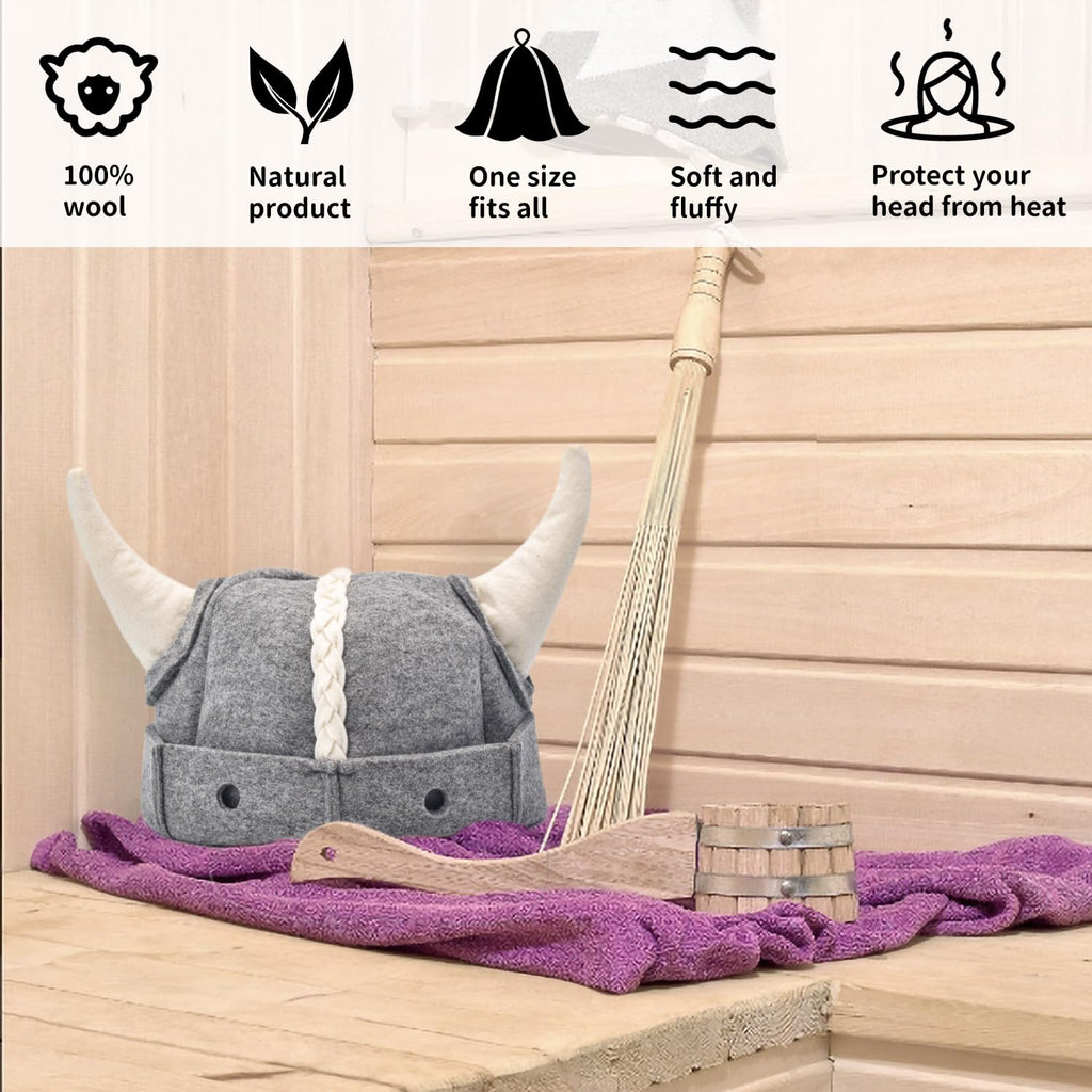 Halsa Sauna Hat,Handmade Natural Wool Sauna Cap for Men & Women, Eco-Friendly, Breathable, One Size Fits All for Spa, Steam Room, Banya, Bathhouse. Viking Style.