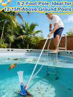 3-in-1 Portable Pool Cleaning Kit for Above Ground Pools - Includes Vacuum Cleaner with Mesh Bags, Brush, Skimmer Nets, 6.2ft Adjustable Pole for Spas, Inflatable or Frame Swimming Pools Maintenance