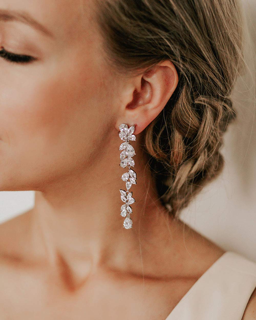SWEETV Cubic Zirconia Bridal Earrings for Women Brides, Silver Crystal Chandelier Wedding Drop Earrings for Prom or Pageant