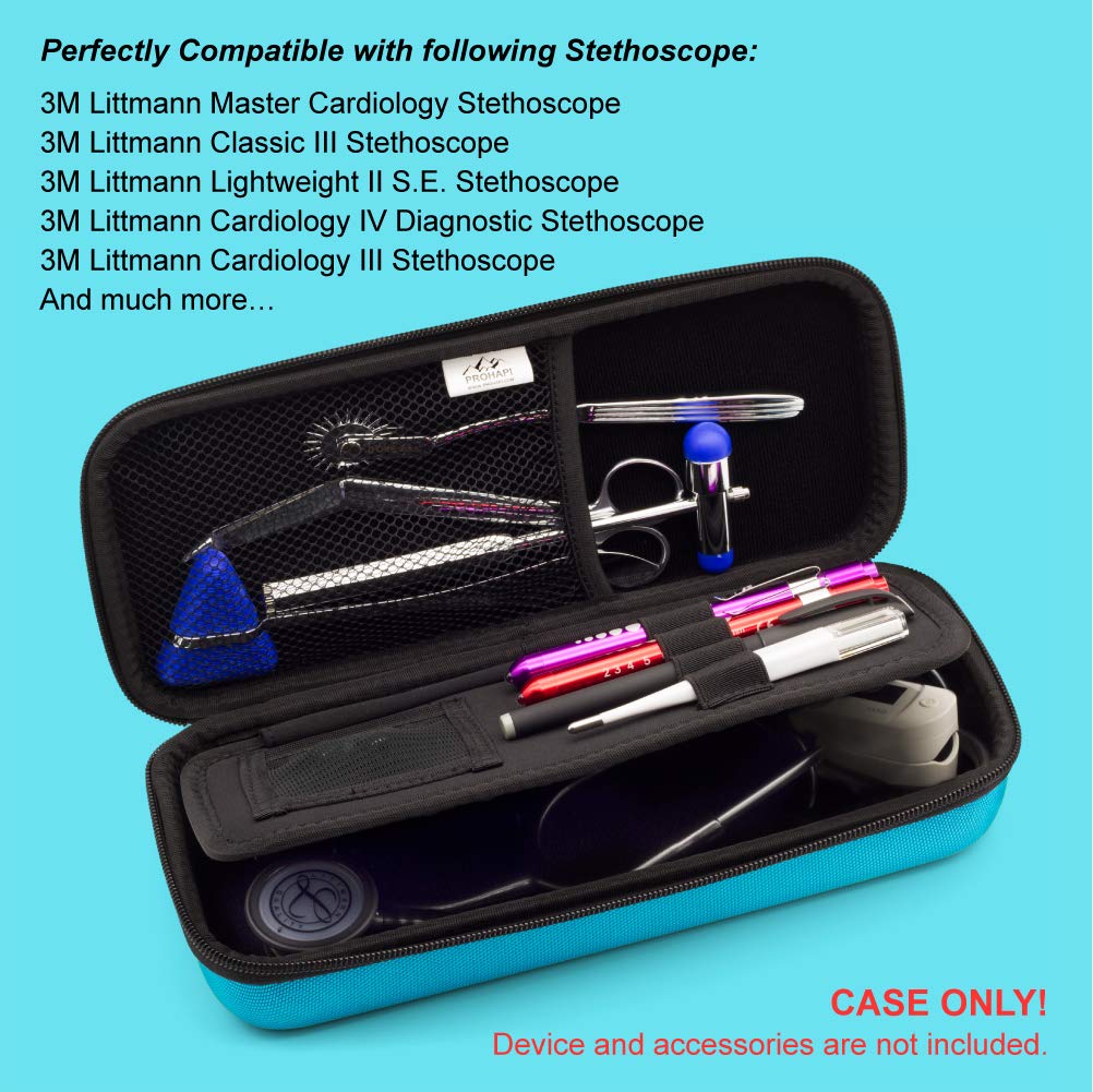 PROHAPI Hard Stethoscope Case, Large Stethoscope Carrying Case with ID Slot, Compatible with 3M Littmann/ADC/Omron/MDF Stethoscope Includes Mesh Pocket for Nurse Accessories (Turquoise)