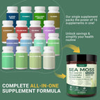 Buporai Sea Moss Gummies 16-1, Black Seed Oil Ashwagandha Turmeric Bladder Wrack Vitamin C Vitamin D3 Elderberry Manuka Dandelion Yellow Dock Apple Cider Vinegar for Men & Women