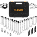ELEAD 33-Piece Combination Ratchet Wrench Set | SAE & Metric Sizes (1/4" to 3/4" & 6-18mm) | 72-Tooth Gear Design | CR-V Steel | Organizer Carry Case | Ideal for Mechanics & DIY