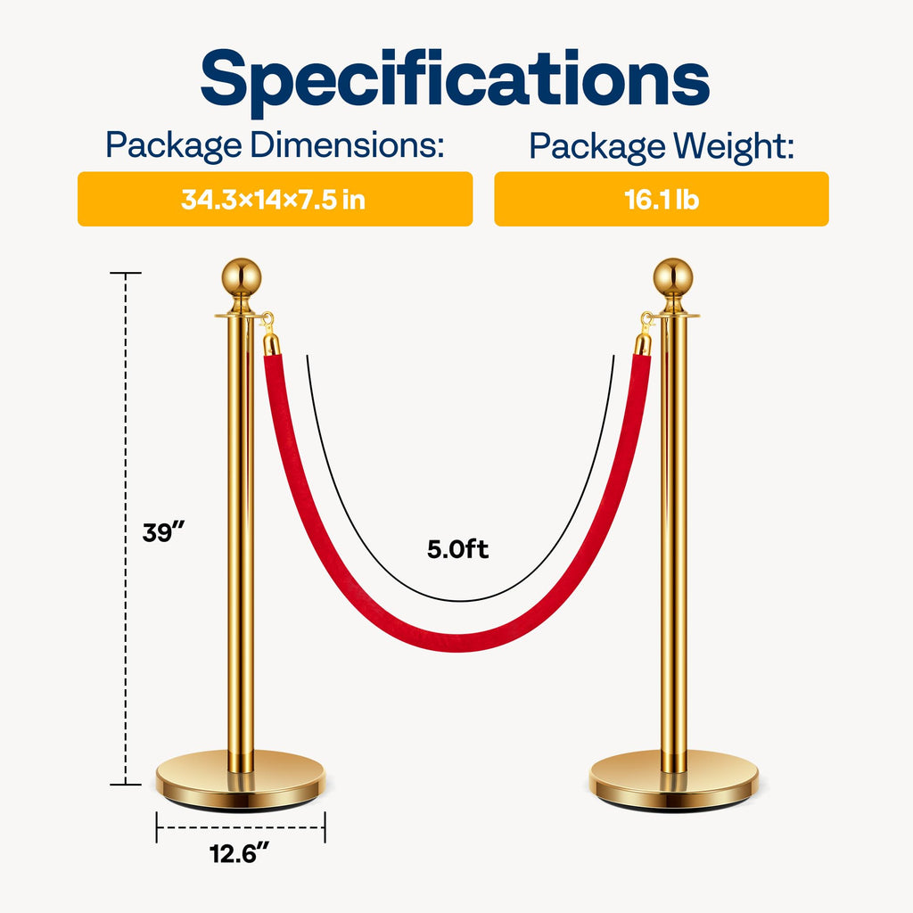 VIVOHOME Stanchions and Velvet Ropes 4PCS, Water-Fillable Base with Stainless Steel Post, 5 Feet Velvet Ropes and Posts, Crowd Control Barriers, Red Carpet Runner Poles for Party Supplies