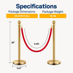 VIVOHOME Stanchions and Velvet Ropes 4PCS, Water-Fillable Base with Stainless Steel Post, 5 Feet Velvet Ropes and Posts, Crowd Control Barriers, Red Carpet Runner Poles for Party Supplies